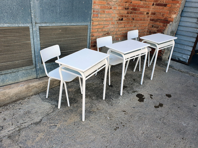 conjunto mesa pupitre + silla blanco pintado 3u